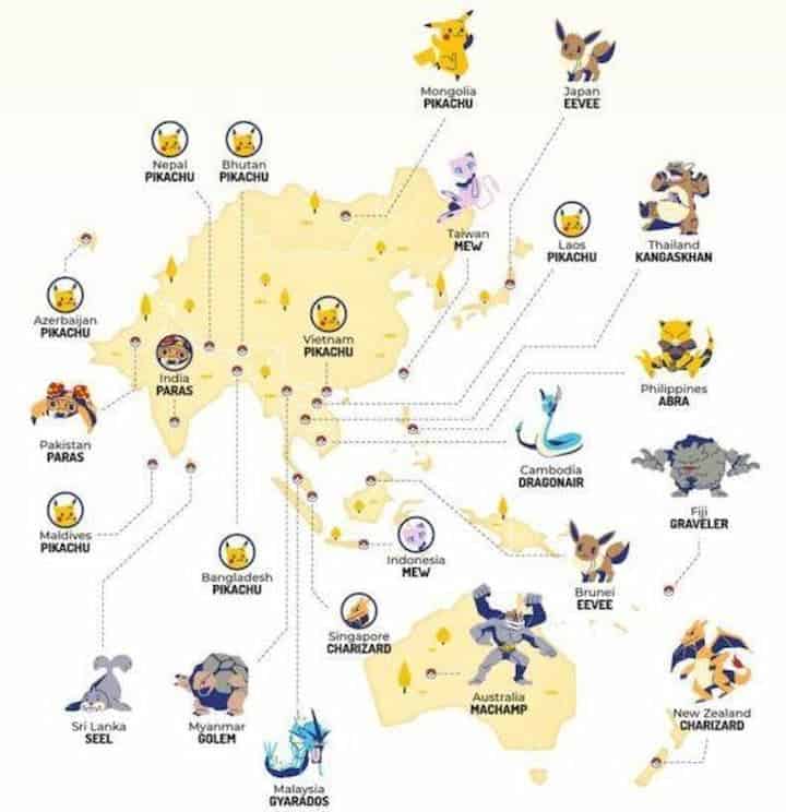 The most famous Pokemon in the rest of Asia and Australia